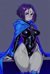 1girls ai_generated curvy_figure curvy_hips goth goth_girl gravure_soraka grey_skin huge_ass medium_breasts rachel_roth raven_(dc)