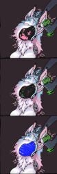 absurd_res anthro armless big_breasts big_ears blue_screen blue_screen_of_death breasts causticutie comic cybernetics cyborg death drill drilling face_visor female female_death fur hair hi_res killing machine motion_lines multicolored_body multicolored_fur neck_floof neck_tuft power_drill protogen pulling_hair scared snuff solo touching_hair tuft violence