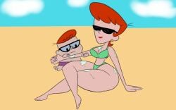 1boy1girl applying_sunscreen beach big_breasts bikini breasts child_bearing_hips curvy curvy_female dexter dexter's_laboratory dexter's_mom earrings female glasses legs_crossed light-skinned_female light_skin lipstick lotion male male/female mature_female milf mother mother_and_child mother_and_son older_female_and_younger_male pale-skinned_female pale_skin plump_thighs red_hair red_lipstick short_hair sketchintheshade son sunglasses sunscreen swimsuit swimwear thick_thighs wide_hips