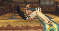 big_ass big_breasts breasts cat_ears cat_tail catgirl female final_fantasy_xiv gpose(ffxiv) maid maid_outfit miqo'te