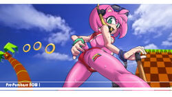 amy_rose ass bathing_suit beach looking_at_viewer looking_back snorkel sonic_(series) wet worm's-eye_view zoncrown