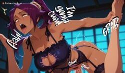 1boy 1boys 1girl 1girls 2026 ahegao ai_generated ankle_grab artist_name bare_shoulders black_bra bleach blush bra breasts cat_cutout cat_lingerie cleavage cleavage_cutout clothed_sex clothing_cutout collarbone cum cum_in_pussy cum_overflow dark-skinned_female dark_skin ejaculation english_text female_ejaculation female_orgasm female_pubic_hair frilled_bra frills fucked_silly garter_belt grimoireeros heart hetero indoors large_breasts leg_grab lingerie long_hair meme_attire night open_mouth orgasm panties parted_bangs patreon_username penis ponytail pubic_hair purple_hair rolling_eyes saliva see-through sex solo_focus sound_effects tagme teeth thighhighs thighs tongue tongue_out uncensored underwear upper_teeth_only vaginal window yellow_eyes yoruichi_shihouin