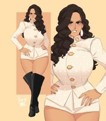 1girls artist_name ass ass_bigger_than_head big_ass big_breasts boots breasts breasts breasts_bigger_than_head brown_eyes brown_hair busty buttons clothing country_inc_(yuric_inc) earrings eyebrows eyelashes eyeliner eyeshadow female female_only gigantic_ass gigantic_breasts hands_on_hips hourglass_figure huge_ass huge_breasts jacket large_ass large_breasts latina lip_gloss long_hair looking_at_viewer makeup mascara massive_ass massive_breasts national_personification smile smiling_at_viewer thick_thighs thighs thunder_thighs tight_clothing venezuela_(yuric_inc) voluptuous watermark wide_hips yellow_background yuric_inc