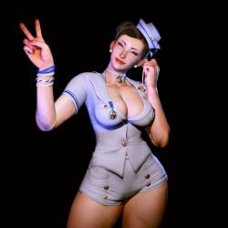 3d busty capcom chun-li cleavage female female_focus female_only hat hourglass_figure itsb00 mod pinup pinup_pose street_fighter street_fighter_6 tagme uniform wide_hips