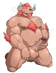 anthro chernobog cum furry maldu male male_focus male_only masturbation nipples no_humans penile_masturbation penis simple_background solo tokyo_afterschool_summoners video_games white_background