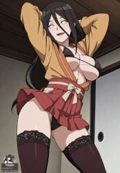 1girls ai_generated arms_behind_head bare_chest bare_legs bare_shoulders bare_thighs belt bending_over bent_over big_breasts blush boruto:_naruto_next_generations bra breasts brown_hair busty clothed_female clothing curvaceous female female_only front_view huge_breasts hyuuga_hanabi kimono leaning leaning_forward legs_together long_hair looking_at_viewer low-tied_long_hair low_ponytail miniskirt naruto naruto_(series) no_bra no_bra_under_clothes nose_blush obi open_clothes open_kimono oppai panties pink_lips pinup pupilless_eyes revealing_clothes ribbon sash skimpy skimpy_clothes skindentation skirt smooth_skin solo solo_focus standing stockings teasing thick_thighs thighs underwear upper_body url very_long_hair violet_eyes voluptuous watermark web_address wide_hips wide_sleeves yorane yukata