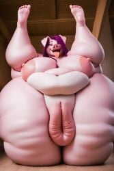 ai_generated anthro areolae ass breasts chubby farm fat fat_folds female furry furrypornaddiction huge_areolae huge_ass huge_breasts huge_pussy hyper hyper_pussy legs_up morbidly_obese nipples obese obese_female pig puffy_pussy purple_hair pussy saggy_breasts solo tongue_out