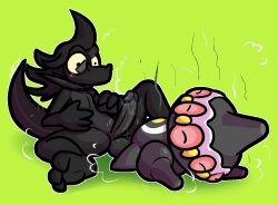 2026 3_toes 4_fingers after_explosion ambiguous_gender anthro balls big_balls big_penis black_balls black_body black_eyes black_glans black_penis blue_body blue_hair blue_scales blush claydol curling_toes duo erection eyewear feet fingers generation_3_pokemon genitals glans glasses glasses_askew hair humanoid humanoid_genitalia humanoid_on_anthro humanoid_penis lizard lying male male/ambiguous markings multi_eye nintendo nude on_back penis pokemon pokemon_(species) reptile scales scalie sitting smoke smoke_cloud soot soot_covered surprised toes ulti_(ultilix) ultilix white_body white_markings yellow_body yellow_markings yellow_sclera