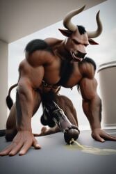 3d ai_generated animal_genitalia anthro balls bovine chest_hair equine_penis furry furrypornaddiction hairy_arms horns horse huge_cock male minotaur muscular muscular_male nipple_piercing peeing penis piercing saggy_balls solo urine veiny_penis