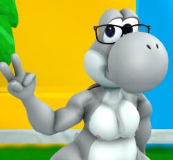 3d_(artwork) 4_fingers anthro digital_media_(artwork) dinosaur eyewear fingers glasses grey_yoshi hi_res looking_at_viewer male male/male mario_bros nerd nintendo prehistoric_species reptile scalie smile smiling_at_viewer solo source_filmmaker_(artwork) yoshi yoshi's_island
