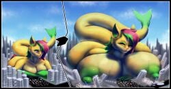 anthro areola ass big_areola big_breasts big_butt bodily_fluids breasts cluelessmint comic destruction female growth hi_res huge_breasts huge_butt hybrid hyper hyper_breasts hyper_butt lactating macro milk solo