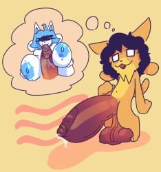 :3 balls big_balls big_breasts big_penis black_hair blue_hair blue_nipples bodily_fluids breast_play breasts button_nose canid canine felid female genital_fluids genitals glistening glistening_genitalia glistening_nipples glistening_penis hair huge_balls huge_breasts huge_cock humanoid hyper hyper_genitalia hyper_penis male male/male mammal mouth_on_penis nipples one_eye_obstructed orange_body penis poundfulpanda precum saggy_balls saliva saliva_on_penis sex simple_background solo tem temmie_(undertale) thinking thinking_about_another thought_bubble titjob undertale undertale_(series) white_body