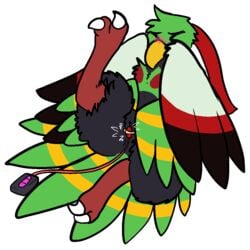 2019 anthro avian beak bird blush feathered_wings feathers female nintendo pokémon_(species) pokemon pussy sex_toy solo trout_(artist) vaginal_penetration vibrator video_games wings xatu