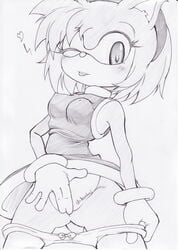 amy_rose breasts nipples panties panties_around_leg panties_down sketch sonic_(series) upskirt wink zoncrown