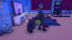 2boys 2male bandana blue_hair dialog dialogue fart fart_cloud fart_fetish farting farting_in_face gay gema_taku_(yandere_simulator) male_only ryoto_ippongo_(yandere_simulator) yandere_simulator yaoi