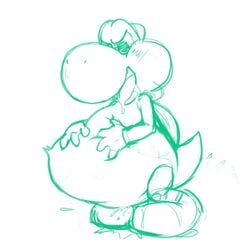 1other ambiguous_gender cotora_omiduki full_body mario_(series) monochrome nintendo scalie simple_background sketch standing tail vore yoshi