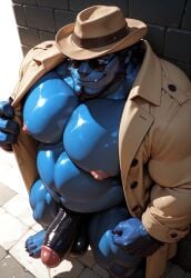 ai_generated bara beast_(x-men) fat_male hank_mccoy male marvel mystash penis sunglasses trenchcoat x-men yaoi