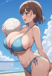 1girls ai-chan_(tawawa) ai_generated bangs beach big_ass big_breasts bikini bikini_bottom bikini_top blue_bikini blue_eyes blunt_bangs blush braid breasts breasts_bigger_than_head brown_hair busty cleavage day earrings faithful_to_the_anime female female_focus female_only from_side front-tie_bikini front-tie_bikini_top getsuyoubi_no_tawawa hair_ornament happy happy_female high_resolution holding_object hourglass_figure hourglass_figured_female huge_ass huge_breasts in_profile midriff open_mouth petite petite_body pinup sagging_breasts seaside short_hair shoulder_length_hair side-tie_bikini side-tie_bikini_bottom side_view small_but_busty smile solo solo_focus summer teen teenage_girl teenager top_heavy top_heavy_breasts volleyball volleyball_(ball) volleyball_net