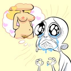 1boy 1girls animated blonde_hair breasts crying fantasy female hairy hairy_pussy heart hotdiggedydemon_(artist) male nude pink_nipples pubes pubic_hair relatable sad simple_background slightly_chubby tears thought_bubble unshaved_pussy