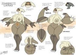 2026 anthro areola belly big_breasts big_butt biped black_text breasts butt claws closed_smile empty_eyes english_text eyelashes female generation_3_pokemon generation_6_pokemon genitals harriett_(latiar) hi_res huge_butt latiar latias legendary_pokemon mega_evolution mega_latias model_sheet mouth_closed nintendo nipples nude open_mouth open_smile pokemon pokemon_(species) pokemorph pupils signature smile solo standing tail text tongue tongue_out vulva white_eyes white_sclera wings yellow_eyes