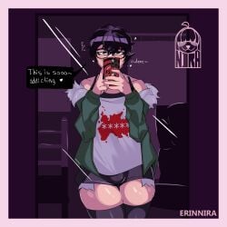 1boy akira_kurusu big_thighs bulge cosplay crossdressing curvaceous curvy curvy_male dark_hair erinnira femboy feminization gay glasses huge_thighs imminent_sex joker_(persona) lewd light-skinned_male light_skin male male_only mirror mirror_selfie onomatopoeia pale_skin persona persona_5 persona_5_royal phone ren_amamiya sakura_futaba sakura_futaba_(cosplay) sega shin_megami_tensei shorts solo text text_bubble thick_thighs thighhighs thighs trap yaoi