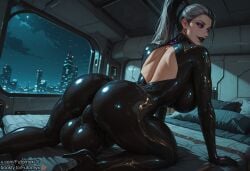 1futa 1girl ai_generated bed bedroom boosty boosty_username bulge dat_ass dickgirl eleanor_nightingale futanari futornyx huge_breasts large_breasts latex massive_ass massive_balls solo testicles thick_thighs twitter_username wants_to_be_fucked warframe wide_hips