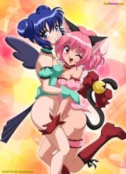 2_girls aizawa_mint bbmbbf female female/female female_only hiding_pussy hug hugging ichigo_momomiya mew_ichigo mew_mint mint_aizawa no_panties palcomix pink_hair pussy tokyo_mew_mew yuri yuri_haven