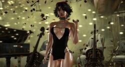 black_hair collared dress exposed_pussy eyes_blue female female_only hair_short_hair pussy second_life sexy_body sexy_clothing