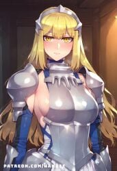 ai_generated aiz_wallenstein armor big_ass big_breasts big_butt big_thighs blonde_hair blush breasts dungeon_ni_deai_wo_motomeru_no_wa_machigatteiru_darou_ka expressionless female headband huge_ass huge_butt huge_thighs medium_breasts sideboob wanuze wide_hips yellow_eyes