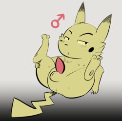 1boy 2018 alternate_color animal_genitalia anus balls blumb blush feral fur looking_at_viewer male male_only nintendo open_mouth paws penis pikachu pokémon_(species) pokemon presenting simple_background solo video_games yellow_fur