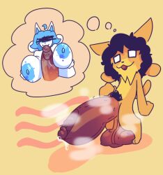 :3 balls big_balls big_breasts big_penis black_hair blue_hair blue_nipples bodily_fluids breast_play breasts button_nose canid canine felid female genital_fluids genitals glistening glistening_genitalia glistening_nipples glistening_penis hair huge_balls huge_breasts huge_cock humanoid hyper hyper_genitalia hyper_penis male mammal mouth_on_penis musk musk_clouds nipples one_eye_obstructed orange_body penis poundfulpanda precum pubes saggy_balls saliva saliva_on_penis sex simple_background solo stray_pubes tem temmie_(undertale) thinking thinking_about_another thought_bubble titjob undertale undertale_(series) white_body