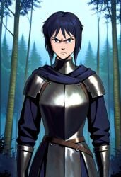 1girls ai_generated angry armor armored armored_female bangs blue_hair female female female_focus female_only forest frown laurie_lowell looking_at_viewer medieval medieval_armor medieval_armour medieval_fantasy medieval_style outdoors outside pantheon_(series) safe safe_for_work short_hair solo solo_female solo_focus trees