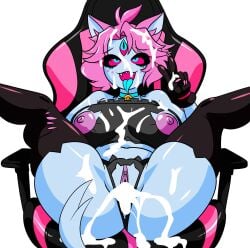 2025 3_eyes 5_fingers absurd_res ahe_gao anthro anus areola ass bandeau bare_shoulders bell bell_collar big_breasts big_butt bodily_fluids breasts cat_demon cat_lingerie clitoris clothing collar colored_nails cross-eyed crotch_cutout cum cum_from_vagina cum_in_hair cum_in_vagina cum_inside cum_on_breasts cum_on_clothing cum_on_face cum_on_leg cutout domestic_cat emberlynn_pinkle eyebrows fangs felid feline felis female fingers gaming_chair genital_fluids genitals gesture hair hand_gesture hellaverse helluva_boss hi_res legwear lingerie looking_pleasured mammal meme meme_clothing multi_eye nails nipple_cutouts nipple_dip nipples open_mouth open_smile pink_areola pink_hair pink_nails pink_nipples pink_sclera pink_vulva sharp_nails sharp_teeth short_hair simple_background sitting smile solo spread_legs spreading stockings teeth thick_thighs thigh_highs thong tongue tongue_out topwear underwear v_sign vulva wallyroo white_background white_eyes