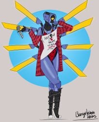 bunnybunndraws clothed female female_only mirage_(ultrakill) robot_girl sole_female suggestive ultrakill v1_(ultrakill)