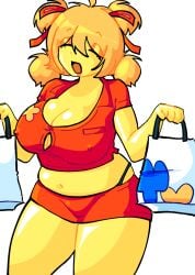 2d algebralien bags battle_for_bfdi battle_for_dream_island bfb bfdi breasts chubby closed_eyes clothed clothed_female clothing color colored female female_only gijinka happy humanized large_breasts miniskirt nipple_bulge no_sex object_shows open_mouth personification shopping_bag shopping_bags solo solo_female thick_thighs thong twintails white_background work_clothes work_uniform x_(bfb) x_finds_out_his_value yellow_body yellow_hair yellow_skin