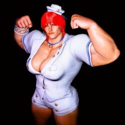 3d busty capcom cleavage female female_focus female_only hat hourglass_figure itsb00 marisa_rossetti mod muscles muscular muscular_female pinup pinup_pose red_hair street_fighter street_fighter_6 tagme uniform wide_hips