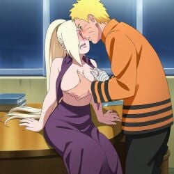 1boy 1girls accurate_art_style affair ai_generated ass big_ass big_breasts blonde_hair blue_eyes boruto:_naruto_next_generations breast_grab breasts breasts_out busty cheating cheating_(relationship) cheating_husband cheating_wife clothing crop_top curvy desk exposed_breasts female fondling fondling_breast fully_clothed groping groping_breasts hair_ornament hair_over_one_eye hokage_office imminent_kiss indoors ino_yamanaka jacket long_hair looking_at_another looking_pleasured male male/female milf naruto naruto_(series) no_bra office pants pony ponytail round_ass shirt sitting sitting_on_desk skirt straight tied_hair uncensored undressing uzumaki_naruto white_skin yellow_hair