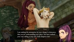 2girls 3d dark-skinned_female dark_skin defeated diplomacy dochaunt24 edelgard_von_hresvelg female female_only femdom femsub fire_emblem fire_emblem:_three_houses indoors light-skinned_female light_skin multiple_girls nintendo petra_macneary queen rape royalty slave treaty yuri
