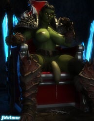 1futa 3d abs amu_botoneng areolae armor balls big_breasts breasts cum cum_drip dickgirl flaccid futa futa_only futanari green_skin intersex jbtrimar large_penis looking_at_viewer nipples orc orc_futanari penis pointy_ears solo testicles throne veiny_penis