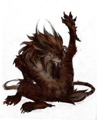 animal_genitalia balls brown_fur charr claws feline fur guild_wars hindpaw horn licking_self male mammal mane nude orange_eyes pawpads paws ru_the_charr sheath solo striped_fur stripes video_games wooy