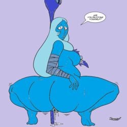 ass big_ass blue_diamond_(steven_universe) blue_skin color colored dc doomington gem_(species) green_lantern_(series) indigo_lantern indigo_tribe looking_back sideboob squatting steven_universe