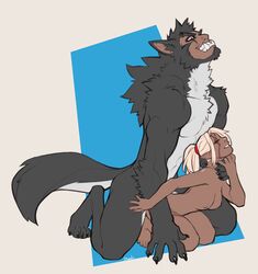 ambiguous_penetration anthro anthro_penetrating anthro_penetrating_humanoid breasts canine duo faint_(artist) female humanoid humanoid_on_anthro humanoid_penetrated kneeling larger_male male mammal nipples nude penetration penile_penetration sex size_difference smile straight werewolf