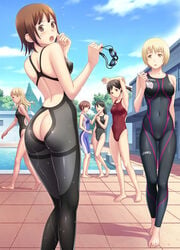 6+girls :d :o arena_(company) armpits arms_up asics ass ass_cleavage ass_cutout back barefoot blonde_hair blush breasts brown_eyes brown_hair butt_crack cloud competition_swimsuit day embarrassed feet female female_only from_behind goggles hand_on_shoulder highleg highleg_swimsuit highres human kuri_(kurigohan) long_hair looking_back multiple_girls no_eyes one-piece_swimsuit open_mouth outdoors ponytail pool poolside shadow short_hair skin_tight sky small_breasts smile speedo_lzr_racer standing starting_block stretch surprised sweatdrop swimsuit toes tree walking wardrobe_malfunction yellow_eyes