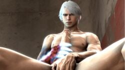 1boy 3d 3d_(artwork) abs animated animated_gif anthro devil_may_cry devil_may_cry_4 erect_nipples erection feet_out_of_frame gif handjob handjob_with_gloves holding_balls jshsfm male male_only masturbation nero_(devil_may_cry) nude pecs retracted_foreskin solo spread_legs squeezing_balls stroking_cock veiny_penis white_hair yaoi