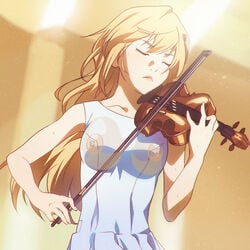 blonde_hair breasts dress edit female instrument miyazono_kawori see-through shigatsu_wa_kimi_no_uso violin white_dress