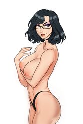 1girls abs areolae bayonetta bayonetta_(character) big_breasts breasts female female_only glasses large_breasts looking_at_viewer nipples panties solo superboin thong topless wide_hips