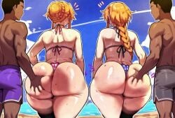 2boys 2girls ai_generated ass_grab beach big_ass big_breasts bikini black_male curvy_hips date_a_live female grabbing_from_behind ishimo netorare sisters thick_ass thick_hips thick_legs thick_thighs twins yamai_kaguya yamai_yuzuru