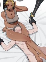 1girls blonde_hair dark-skinned_female dark_skin domina femdom head_between_thighs large_breasts male mechanical_arm mechanical_arms overwatch pale-skinned_male pale_skin penis pov ratatatat74 robotic_arm robotic_arms short_hair small_penis two-tone_hair