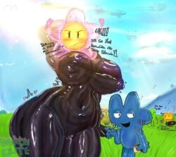 1girl1boy 1girls algebralien battle_for_bfb battle_for_bfdi battle_for_dream_island bfb bfdi big_breasts big_butt bigger_female black_body boombox clouds daylight firey_(bfdi) flower flower_(bfdi) four_(bfb) grass ibispaintx jacknjellify jnj leafy_(bfdi) meme music musical_note nipples nyan_cat object_show object_show_community object_shows osc rayon_cute shiny_skin size_difference sky smaller_male sunny sunny_day thick_thighs x_finds_out_his_value xfohv