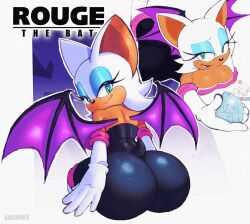 1boy 1girls ass ass_bigger_than_head ass_focus back_view background_character bat_ears bat_wings big_ass big_breasts blue_eyes blue_eyeshadow breasts bubble_butt eyeshadow femme_fatale furry gloves holding_object horny_expression huge_ass jewelry knuckles_the_echidna looking_back makeup membranous_wings presenting_ass rouge_the_bat saguinee seduction_techniques sega solo solo_female sonic_(series) sonic_the_hedgehog_(series) voluptuous_female wings